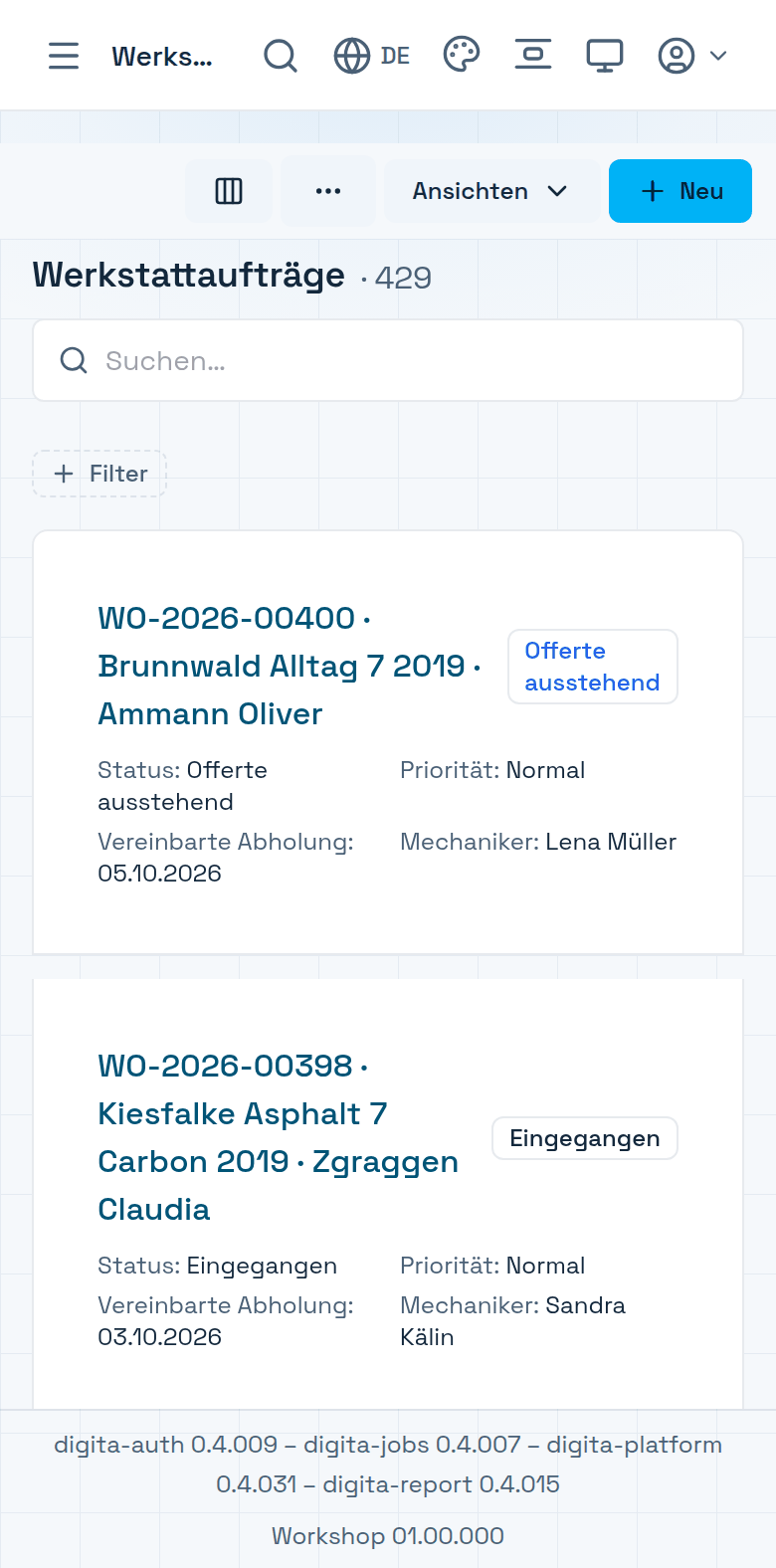 Die Auftragsliste auf dem Handy